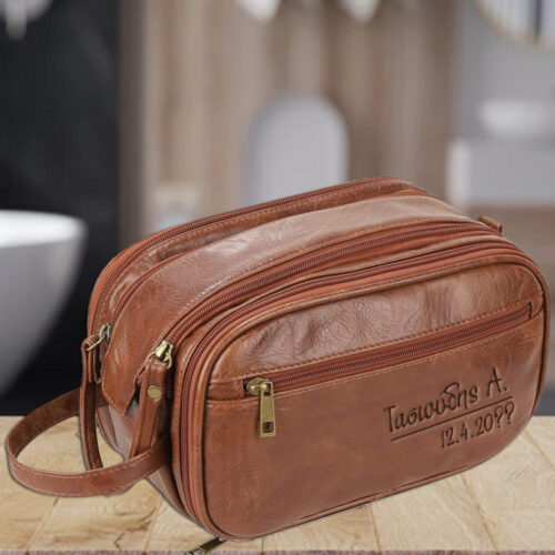 Τσαντάκι καλλυντικών ταξιδίου δερμάτινο, με Όνομα