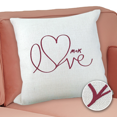 Λινό Μαξιλάρι με κέντημα, embroidered, διακοσμητικό με αρχικά ονομάτων