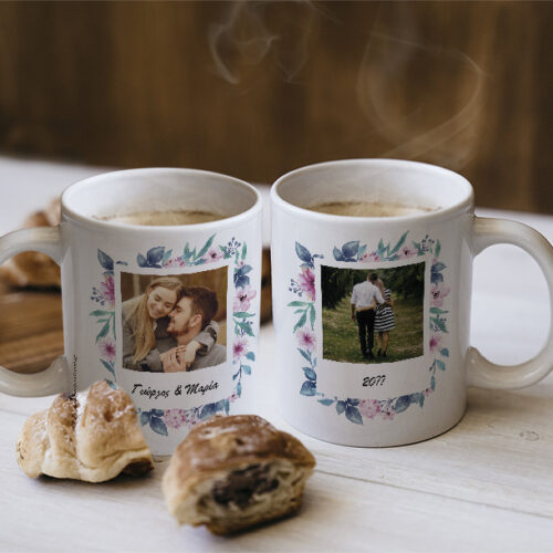 Με Λουλούδια Κούπα με εκτύπωση 2 Φωτογραφιών