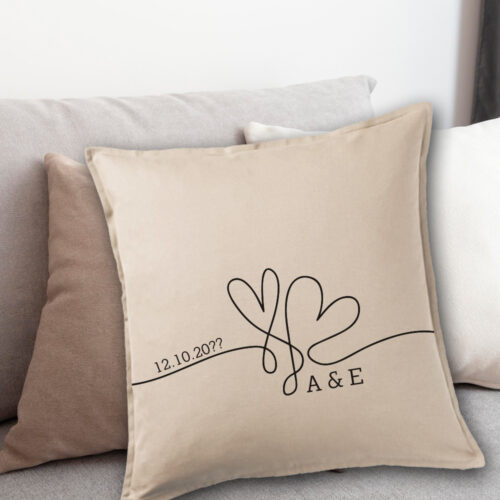 Διακοσμητικό Μαξιλάρι Καναπέ με καρδιές, Αρχικά