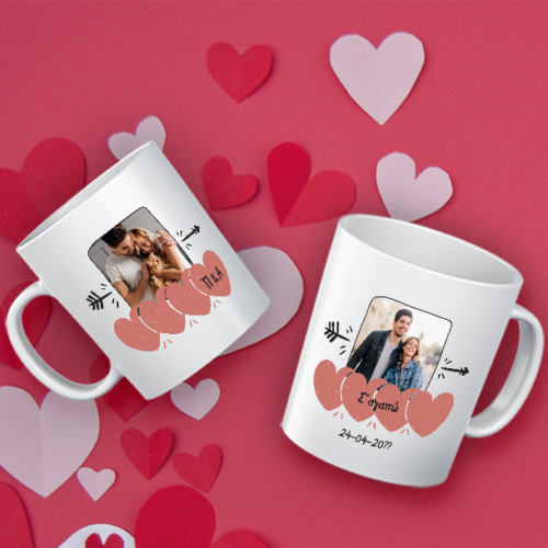 Με καρδιές, τόξο Κούπα με 2 φωτογραφίες, Ονόματα