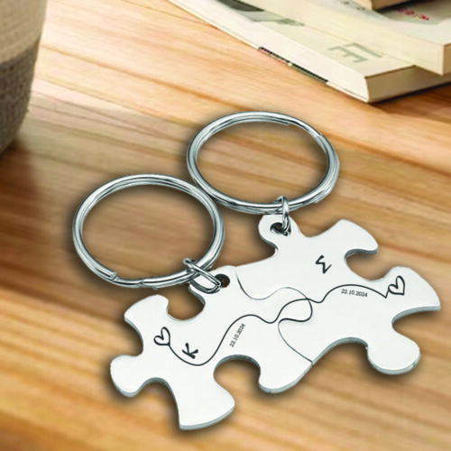 Παζλ 2 Μεταλλικά Μπρελόκ με Χάραξη laser, Δώρο για ζευγάρια