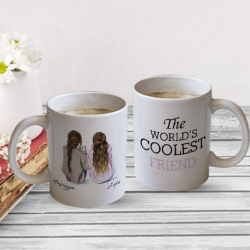 Κούπα με Ονόματα, σκίτσο για Φίλες και μήνυμα που θέλετε