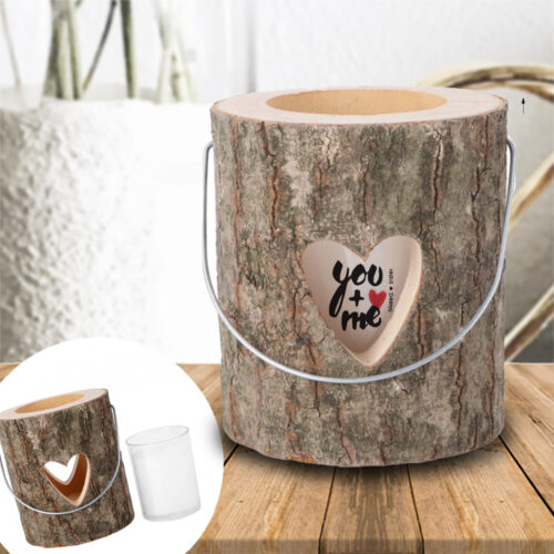 Ξύλινο Κηροπήγιο με Καρδιά με Κερί σε ποτήρι με Ονόματα