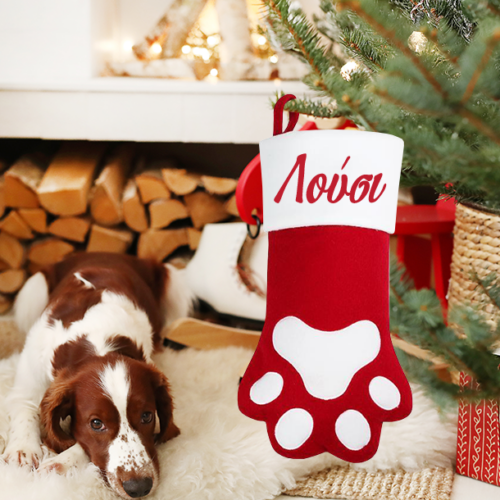 Κόκκινη Μπότα για Σκύλο με όνομα για Δένδρο