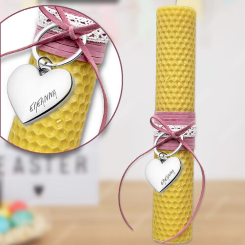 Χειροποίητη Λαμπάδα Μελισσοκέρι με tag για τσάντα, Μπρελόκ για κορίτσι