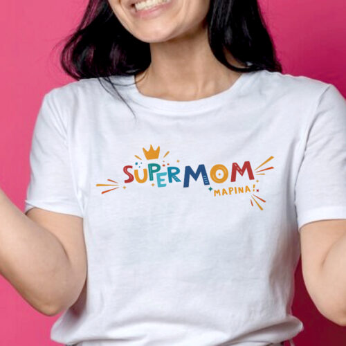 Μπλούζα, Μακό με στάμπα SUPER MOM & Όνομα