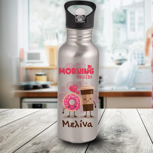 Παγούρι Ανοξείδωτο για Νερό με καλαμάκι, Όνομα για σχολείο