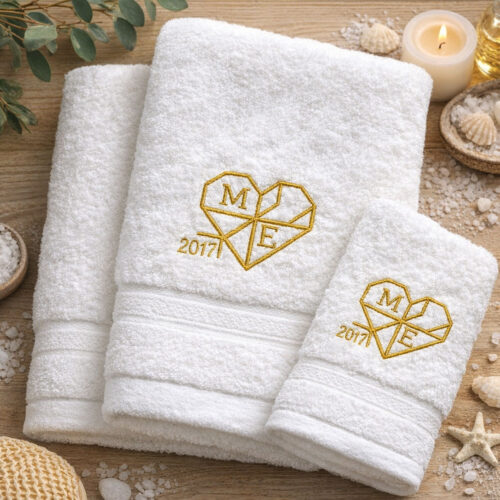 Σετ Πετσέτες με Κεντημένα Αρχικά σε καρδιά